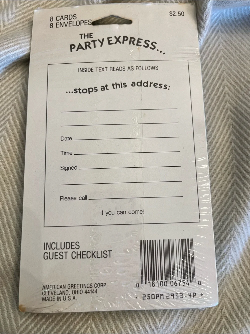 Vtg  American Greetings Childrens Teddy Bear(train) Party Invitations NIP Set 8